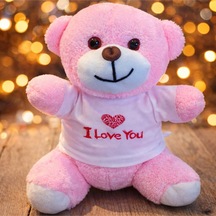 I Love You Tişörtlü Pembe Peluş Ayıcık Belirtilmemiş