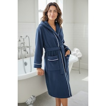 % 100 Pamuklu Laodikeia Kapşonlu Unisex Kadın Erkek Bornoz Lacivert