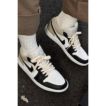 Nike Air Jordan 1 Low Leather Sneaker Hakiki Deri Erkek Spor Ayakkabı Siyah Krem Krem