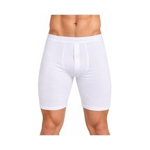 Westicgiyim Erkek Düğmeli Uzun Paça Boxer %95 Pamuk %5 Elastan Likralı Esnek Beyaz İç Giyim S-m-l