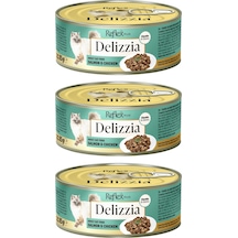 Delizzia Sos İçinde Parça Etli Somonlu Ve Tavuklu Yetişkin Kedi Maması 3 X 85 Gr.