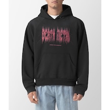 Hunors Sportswear & Company Death Metal Baskılı Unisex Model Pamuklu Kapüşonlu Sweatshirt SIYAH