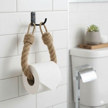 Dyris Doğal Jüt Halat Banyo Peçetelik Duvara Monte Tuvalet Kağıdı Tutucu Askı 45 Cm Kahverengi