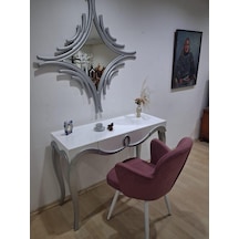 Dresuar Cnc Kabartma 90665 Model Aynalı Kelebek Sandalye Ayak Parlak Beyaz Gri Renk Beyaz   -   Gri