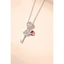 Papatya Silver 925 Ayar Gümüş Rodyum Kaplama Pembe Kalp Anahtar Halka Kolye Papatya Silver 925 Ayar Gümüş Rodyum Kaplama Pembe Kalp Anahtar Halka Kolye