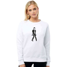 Silhouette Michael Jackson Baskılı Beyaz Kadın Sweatshirt