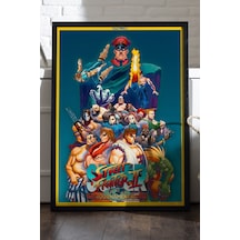 Street Fighter Siyah Ahşap Çerçeveli Poster, Dekoratif Oyun Duvar Tablosu