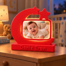 Sehmira Kişiye Özel Led Işıklı Ay Yıldız Fotoğraf Lambası Kırmızı