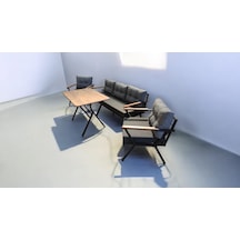 Pi Locca Bahçe Balkon Mobilyası Antrasit Gri 3+1+1 Perla Çam Masa Antrasit - Gri
