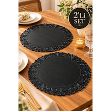 2'li Deri Amerikan Servis Seti 35 Cm Yuvarlak Kabartmalı Dekoratif Supla Seti Siyah - 939567981 Siyah