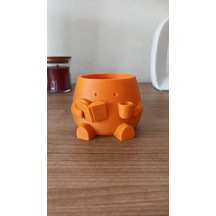 Bezos 3d Baskı Kitap Okuyan Saksı - Kupa Tutan Sevimli Saksı-turuncu Dmc