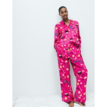 Marks & Spencer Saten Desenli Pijama Takımı T37002257J Pembe