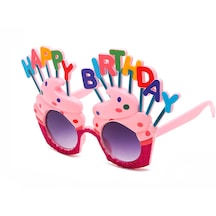 Happy Birthday Yazılı Pembe Fuşya Renk Parti Gözlüğü 12x7 Cm Altın Ve Çok Renkli