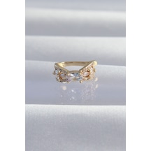 Pirinç Gold Renk Zirkon Taş Kaplama Earcuff Küpe - Çok Renkli