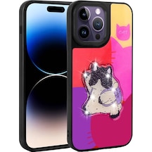 Apple iPhone Uyumlu 14 Pro Max Kılıf Parlayan Kabartmalı İkonik Figürlü Klfs Amas Silikon Kapak - Mor Mor