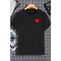 Unisex Kadın Erkek Kalp Piksel Baskılı Oversize T-shirt Siyah Mck2264 Siyah