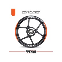 Honda Pcx Motosiklet Jant Şeridi Sticker Set Ay Modeli Turuncu