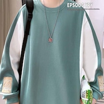 Günlük Yuvarlak Yaka Kazak Yuvarlak Yaka Moda Büyük Beden Erkek Kazak Gri&mavi Gri - Mavi