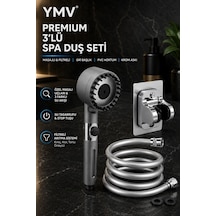 Ymv Premium Spa 3 Lü Filtreli Masajlı Duş Seti Fonksiyonlu Duş Başlığı, 150 Cm Pvc Duş Hortumu Ve Duş Askısı Gri
