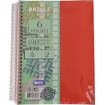 Orta Boy 4+2 Ayraçlı Defter 6 Konulu 180 Yaprak 1 Adet 4 Kareli 2 Çizgili Spralli Plastik Kapak Seperatörlü 18x25 Cm Kırmızı