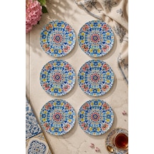 6 Lı Cam Çay Tabağı - Çini Çiçek Desenli 12 Cm - 6 Adet Çay Tabak Lacivert