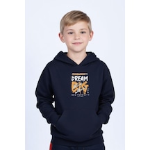 Panios Kids Kapüşonlu Kanguru Cepli Big Dream Baskı Detaylı Erkek Çocuk Sweatshirt Lacivert
