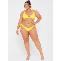 Büyük Beden Geniş Üçgen İpli Boyundan Bağlamalı Kruvaze Kadın Bikini Takım Sarı