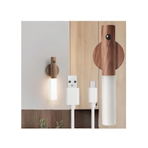 Modern Sensörlü Usb Şarjlı Mıknatıslı Taşınabilir Duvar Aplik Ahşap
