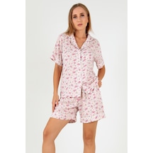 Doremi Pink Floral Kısa Kollu Kadın Şortlu Pijama Takım Pembe-m-l Pembe
