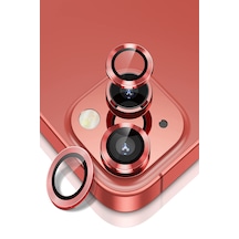 iPhone 14 Uyumlu Alüminyum Alaşım Temperli Cam Kamera Lens Koruyucu - Kırmızı