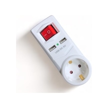 Tek-iş 2 X Usb Çıkışlı Topraklı Fiş Priz Anahtarlı Golyat Fiş, 2.1a Şarj 0