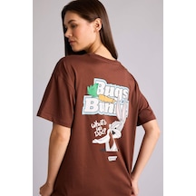 Defacto %100 Pamuk Looney Tunes Oversıze Bisiklet Yaka Sırt Baskılı Kısa Kollu Tişört H4187ax26aubn319 Kahve-bn319
