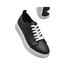 764 Full Ortopedik Taban Hakiki Deri Günlük Kadın Ayakkabı Kadın Sneakers Siyah-beyaz Beyaz - Siyah