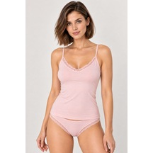 Loule Kadın Pudra Pamuklu Dantelli Atlet Bikini Külot Takımı