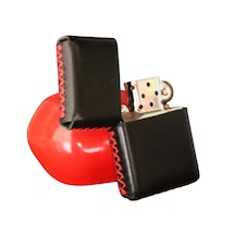 Cronder Hakiki Deri Zippo Çakmak Kılıfı Siyah-kırmızı