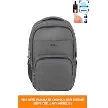 14"-15,6" İnç Laptop Sırt Çantası Yeni Nesil Parmak İzi Okuyucu Kilit Sistemli Anti Hırsızlık Gri