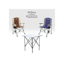 2 Adet Katlanır Kamp Sandalyesi Ve Alüminyum Masa Seti - Rustic Silver -kum/mavi Çok Renkli