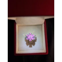 Vog Pembe Damla Taşlı Sevgi Çiçeği 925 Ayar Gümüş Sevgiliye,eşe Hediye Yüzük Gümüş