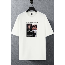 Unisex Kadın Erkek Kim Namjoon Bts Baskılı Oversize T-shirt Beyaz Mck2049 Beyaz