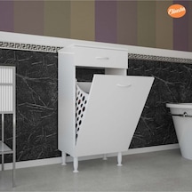 Çok Amaçlı Dolap Sepetli Kirli Çamaşır Dolabı Raflı Mutfak Dolabı Banyo Dolabı Beyaz