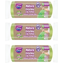 Natura Büzgülü Çöp Torbası 15'li Orta Boy 55 X 60 Cm Üçlü Paket