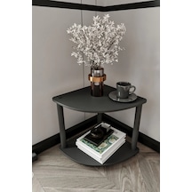 2 Katlı Dekoratif Köşe Kitaplık Siyah Siyah