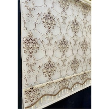 Çiçekleri Kahve Renkli Çift Mekanizmalı Boncuklu Tül Ve Stor Perde Kahve Rengi - 96154763 Kahve Rengi