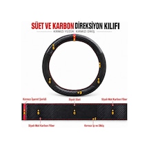 Seat Ibiza 6j Dikme Direksiyon Kılıfı Alcantara Süet Mat Karbon Kırmızı Yüzük Ve Dikiş 2008-2015 Siyah