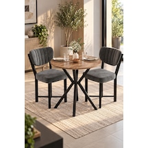 Sulorahome 70 Cm Yuvarlak Yemek Masası Ve 2 Adet Gri Sandalye Seti