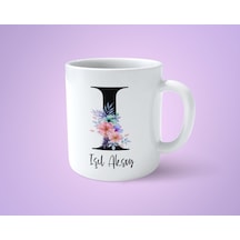 Çiçekli I Harfli İsimli Baskılı Kupa Bardak