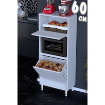 Mayra 60 Cm Çok Amaçlı Kiler Dolabı Mutfak Banyo Düzenleyici Tek Sepetli Fırın Bölmeli 60x150x32cm Beyaz