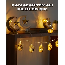 Ramazan Dekoru İçin Pilli Led Işık Altın Fener Tasarımlı Renkli