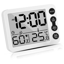 Beyaz Dijital Higrometre Termometre Saat Nem Monitörü Zamanlayıcı Alarmı Ev Ofis Kreş Bebek Odası Için-beyaz