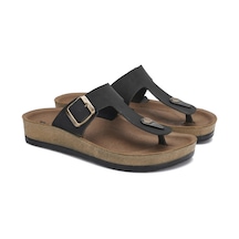 Günlük Kadın Erkek Yetişkin Mantar Taban Desenli Tokalı Ayarlanabilir Parmak Arası Terlik 34158 - 77 Siyah